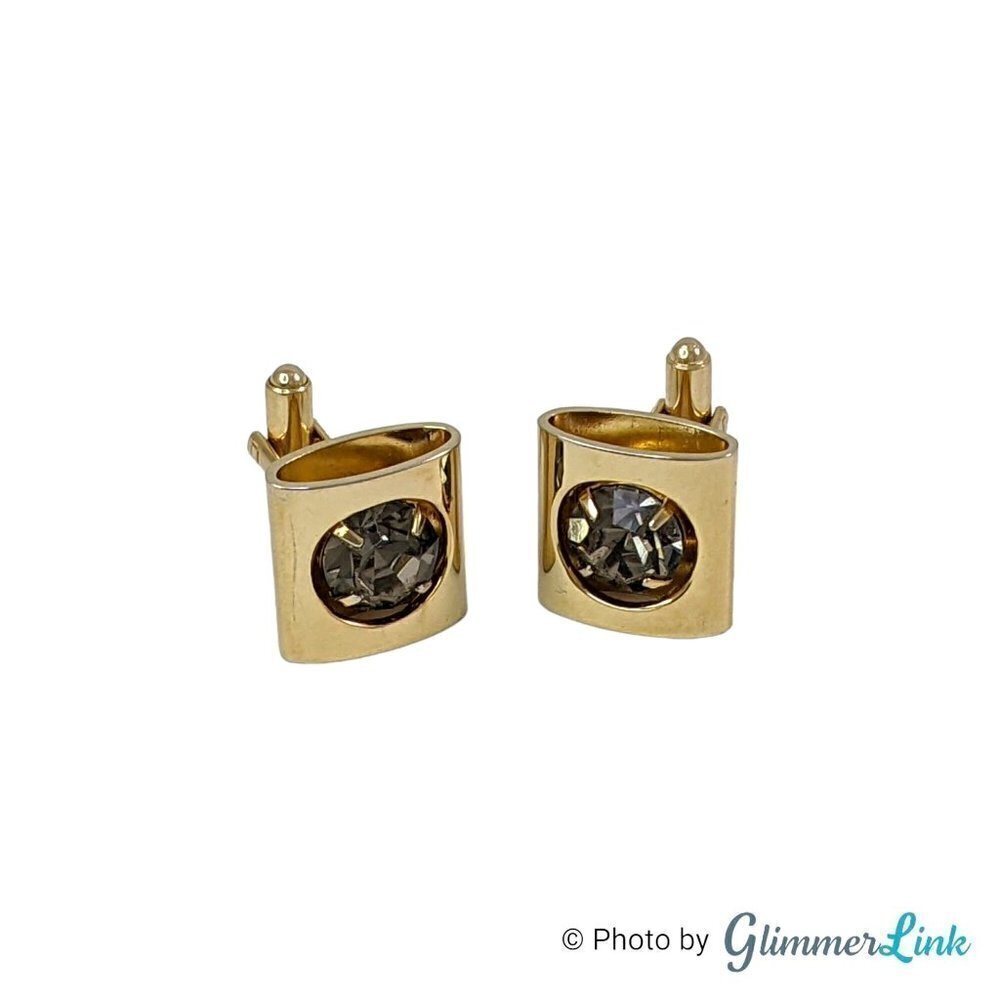 Vintage 5th Avenue Shields Gold Tone Rectangular Rhinestone Cufflinks